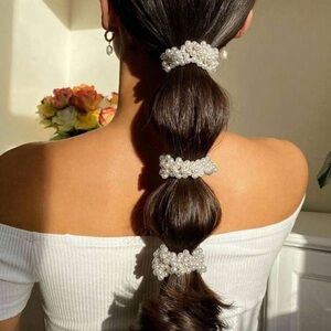 Veloura Pearl Hair Tie Set Elegant Ponytail Holder Aesthetic 3pcs